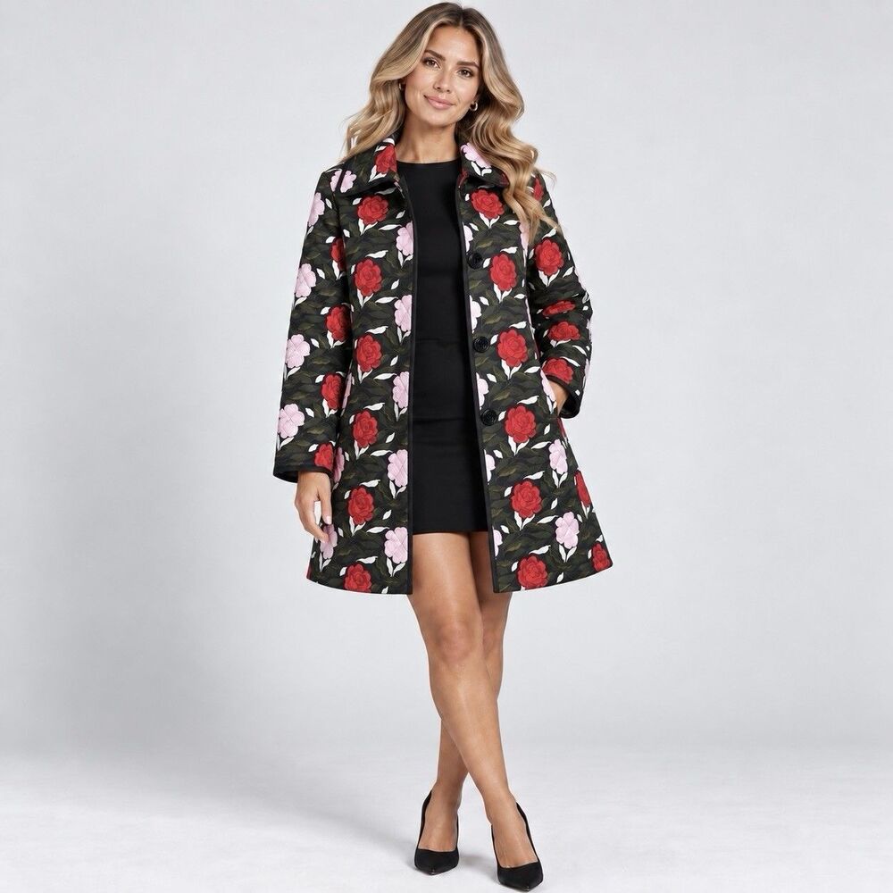 Kate Spade Rose Garden Brocade Topper Coat Floral Quilted Small NWOT